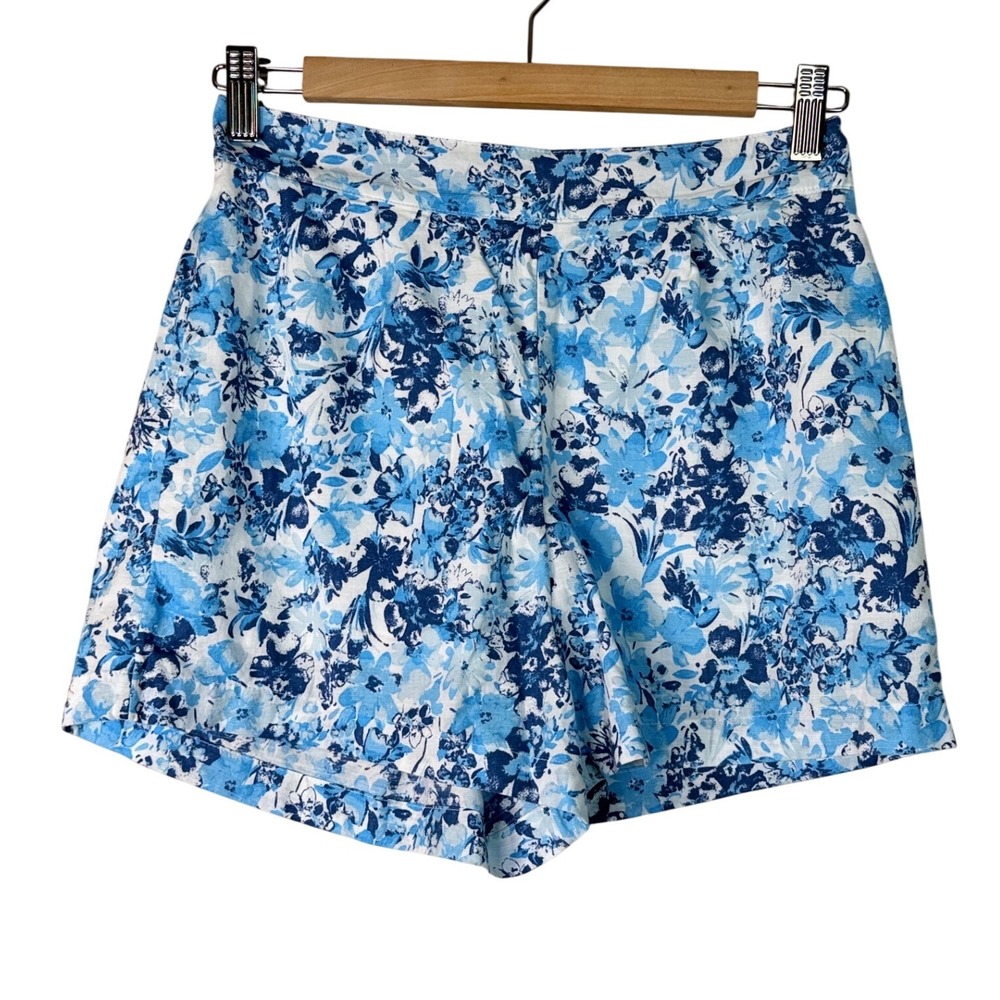 Abercrombie Fitch Floral Shorts Blue White‎ Womens Size S Elastic Waist